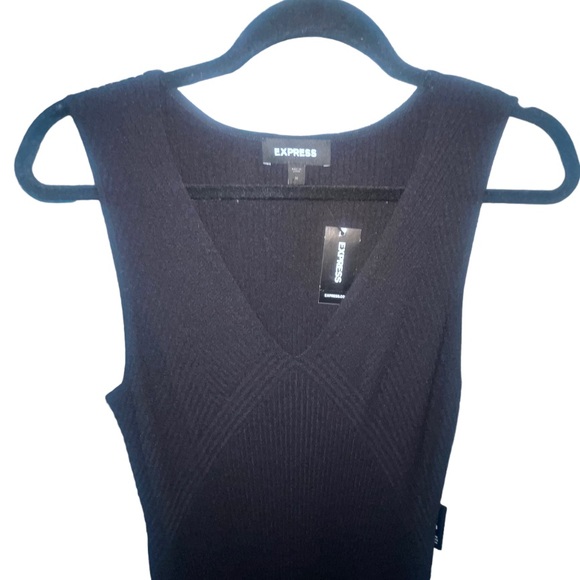 EXPRESS Black Ribbed V-Neck Sleeveless Midi Sweater Dress M NWT - Picture 4 of 10